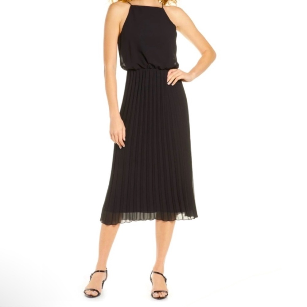 Sam Edelman Black Pleated Midi Dress